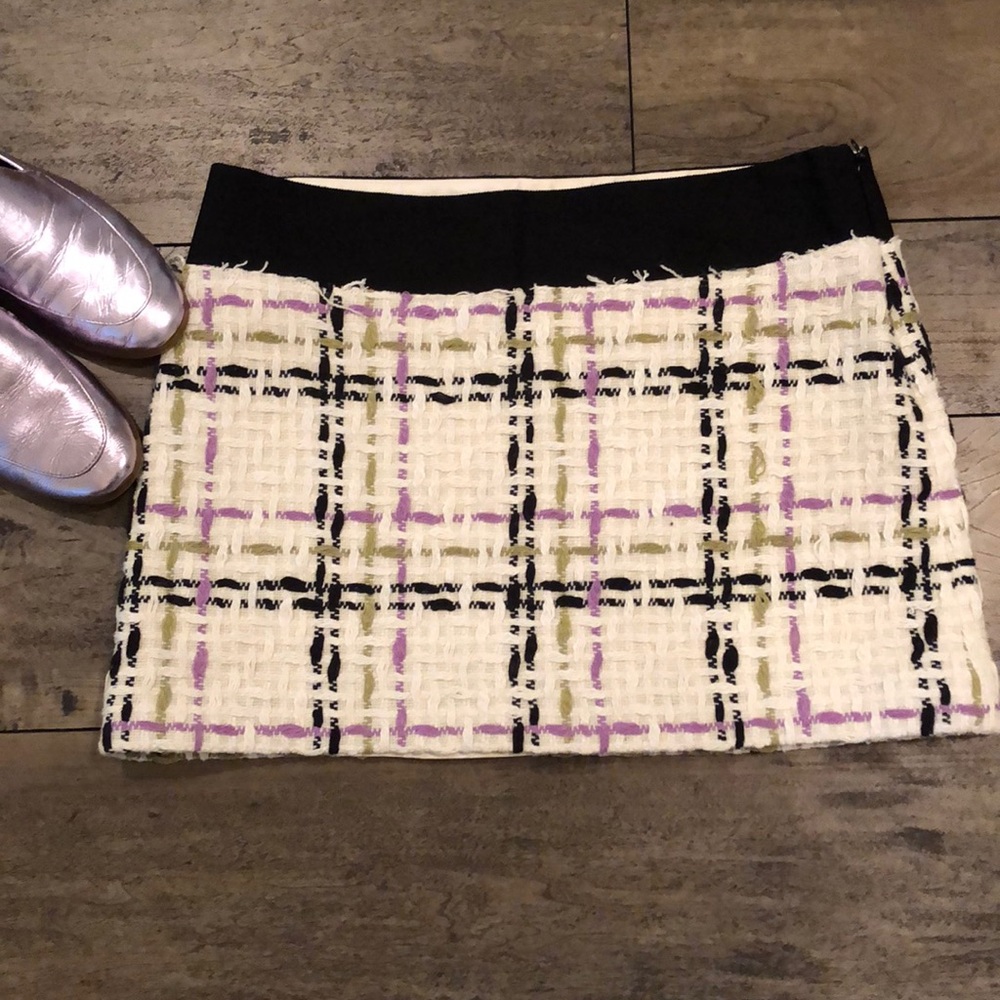 Milly Plaid Skirt Cream, Black and Lavender